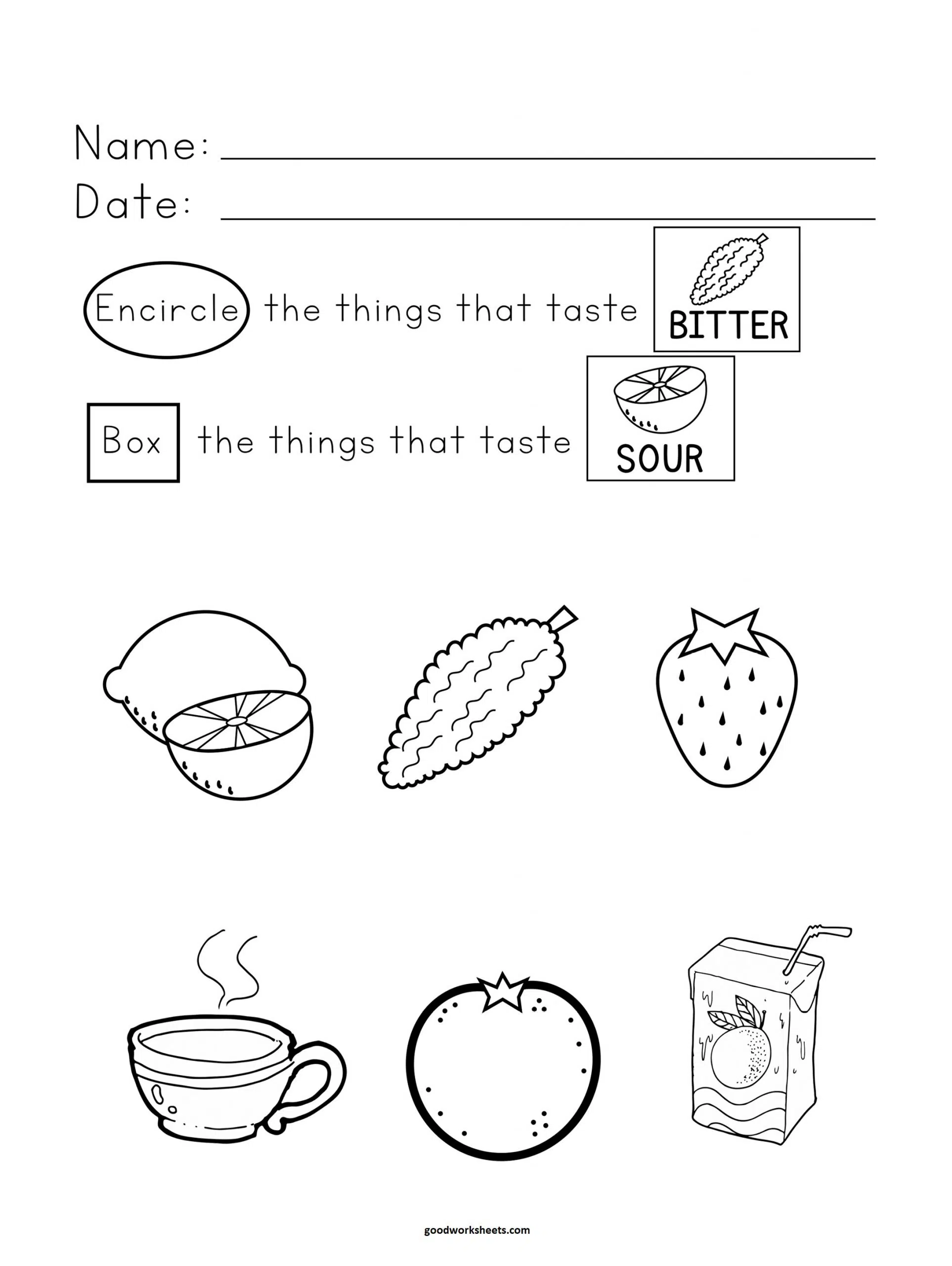 Bitter and Sour Worksheets