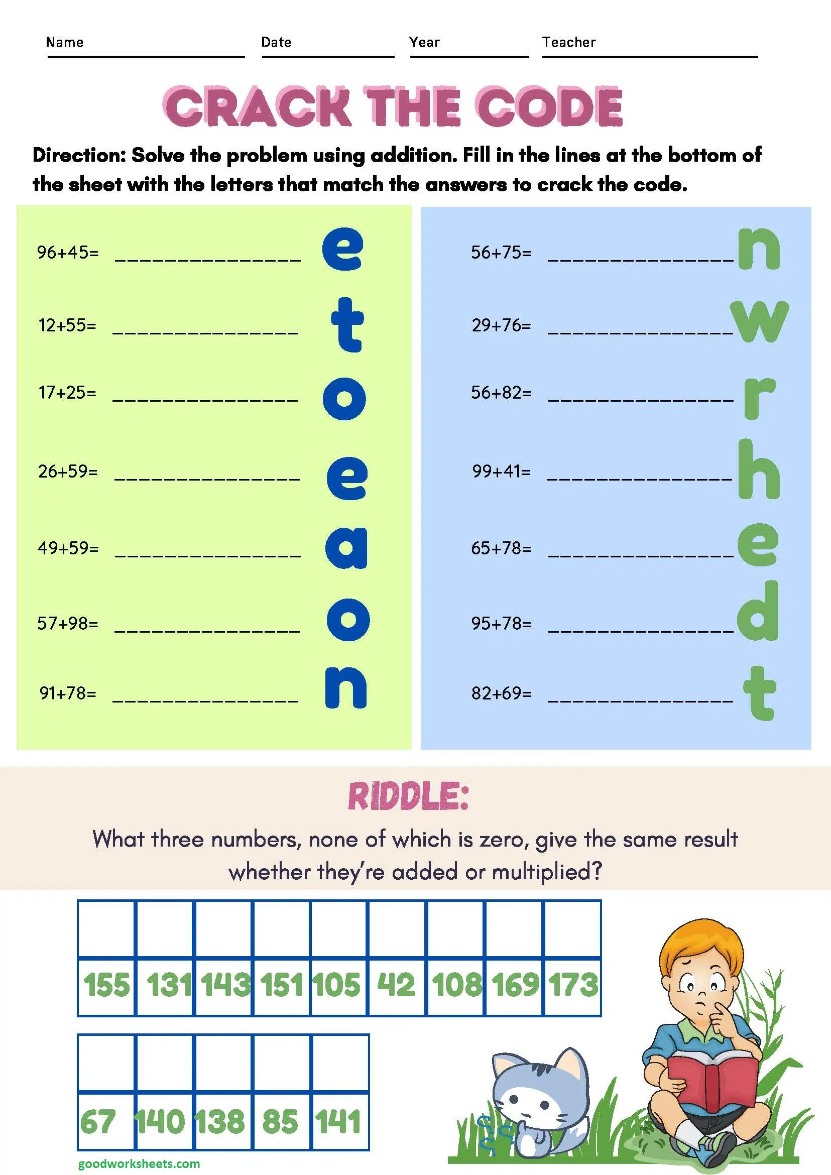 Crack the Code Worksheets with Answer Key