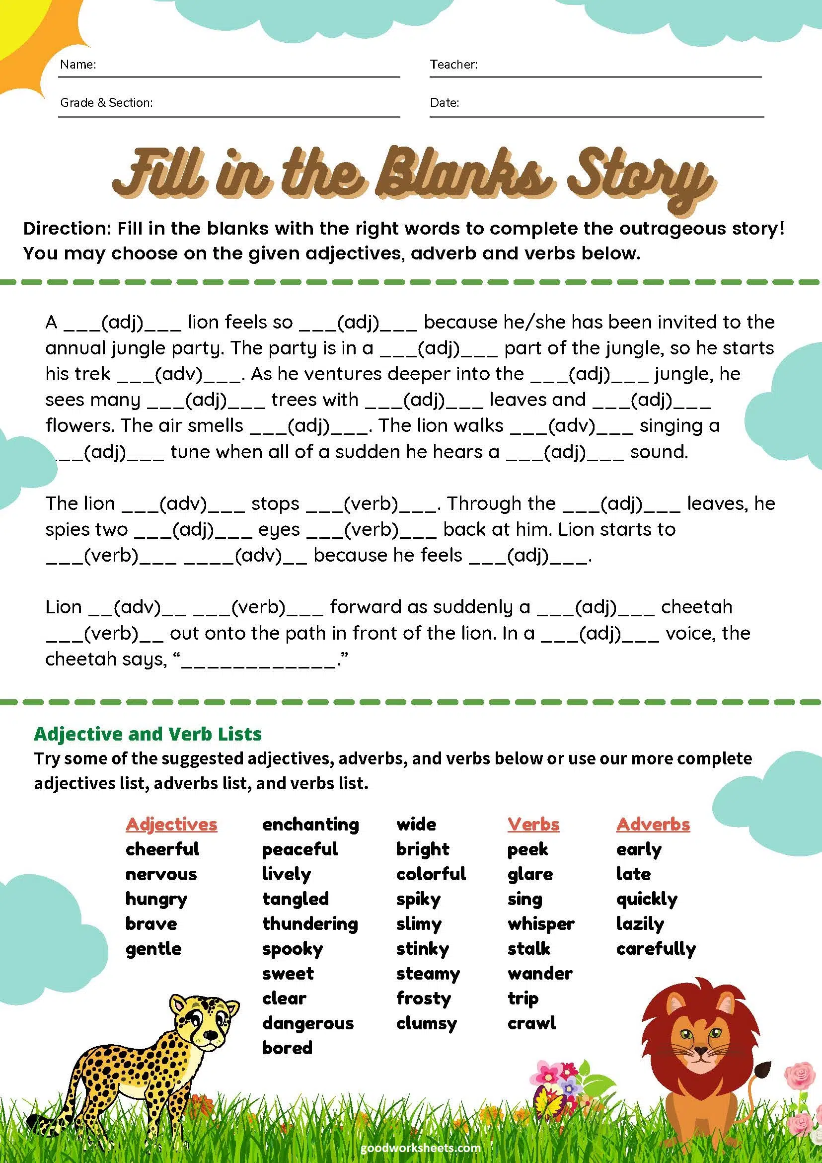 Fill in the Blanks Story Worksheets with Answer Key