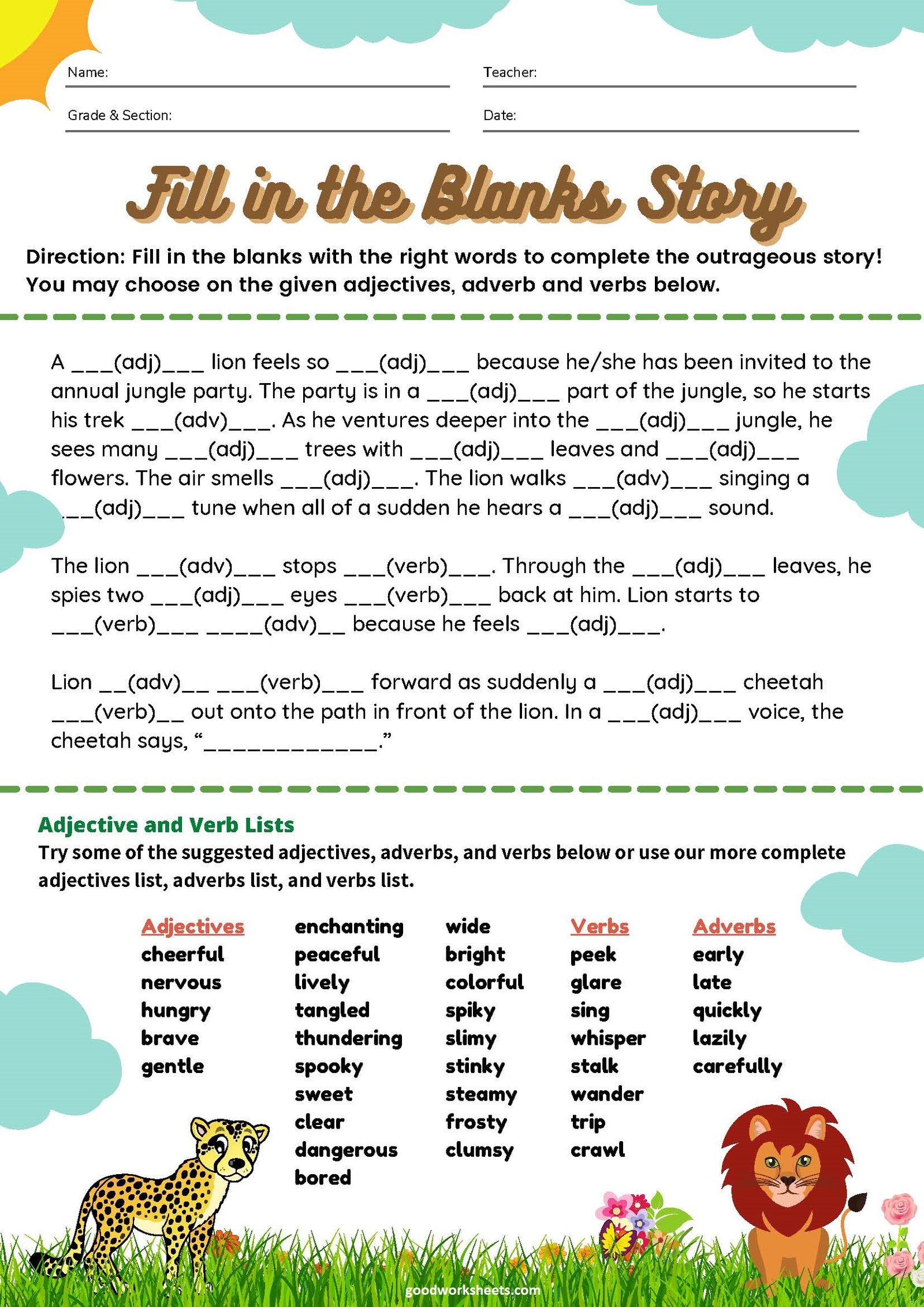 Fill In Blank Worksheet