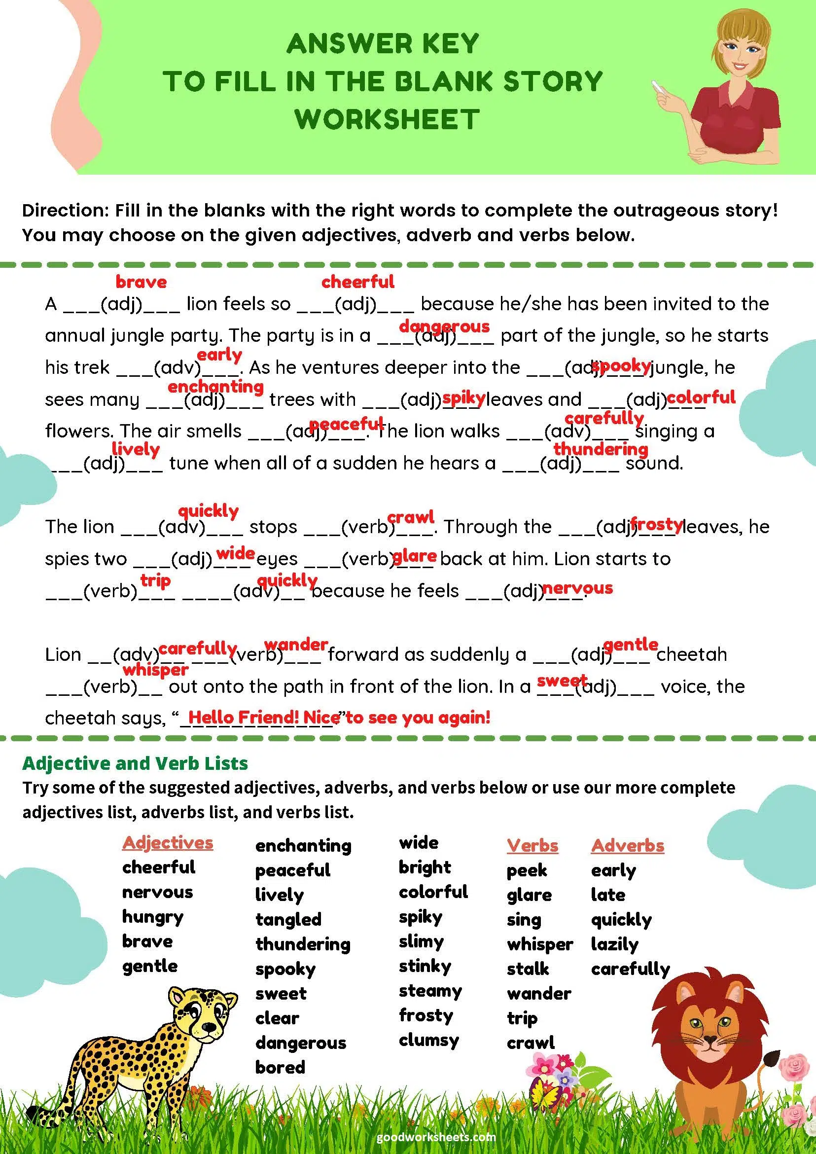 Fill in the Blanks Story Worksheets Answer Key Fill in the Blanks Story Worksheets Answer Key