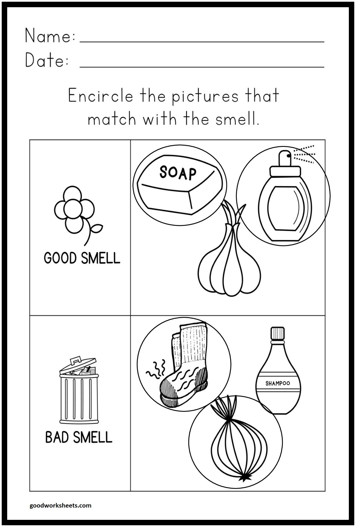 Good And Bad Smell Worksheets Answer Key