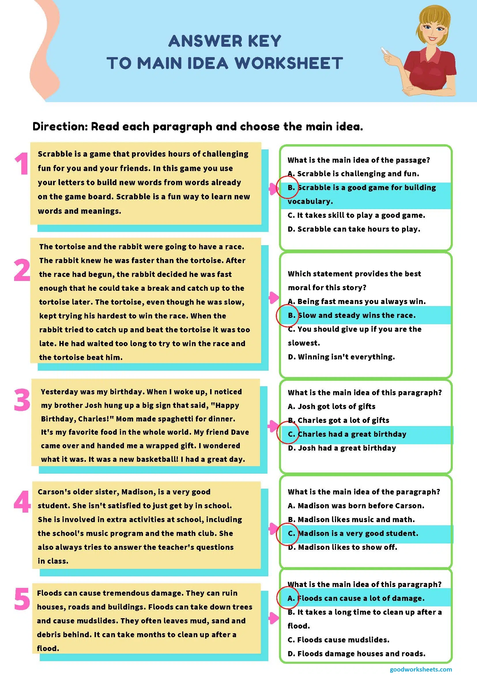 Main Idea Worksheets Multiple Choice Answer Key Main Idea Worksheets Multiple Choice Answer Key