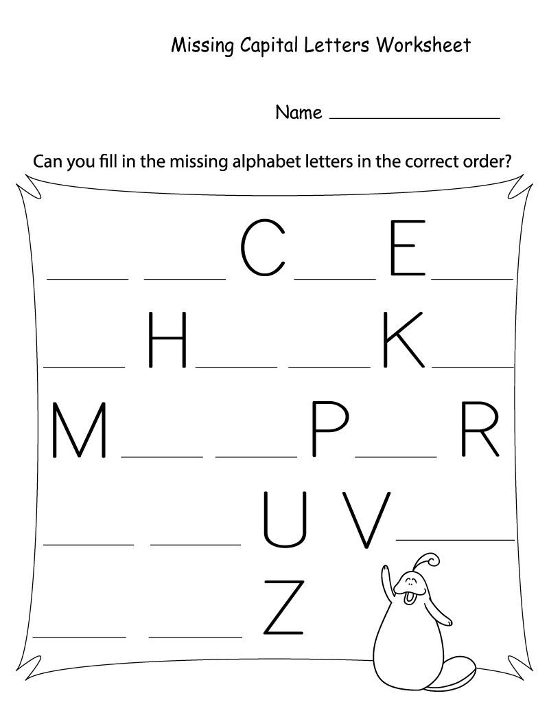 Missing Capital Letters Worksheets for Kindergarten