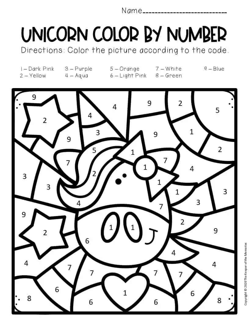Free Color By Number Unicorn Printables Unicorn Standing