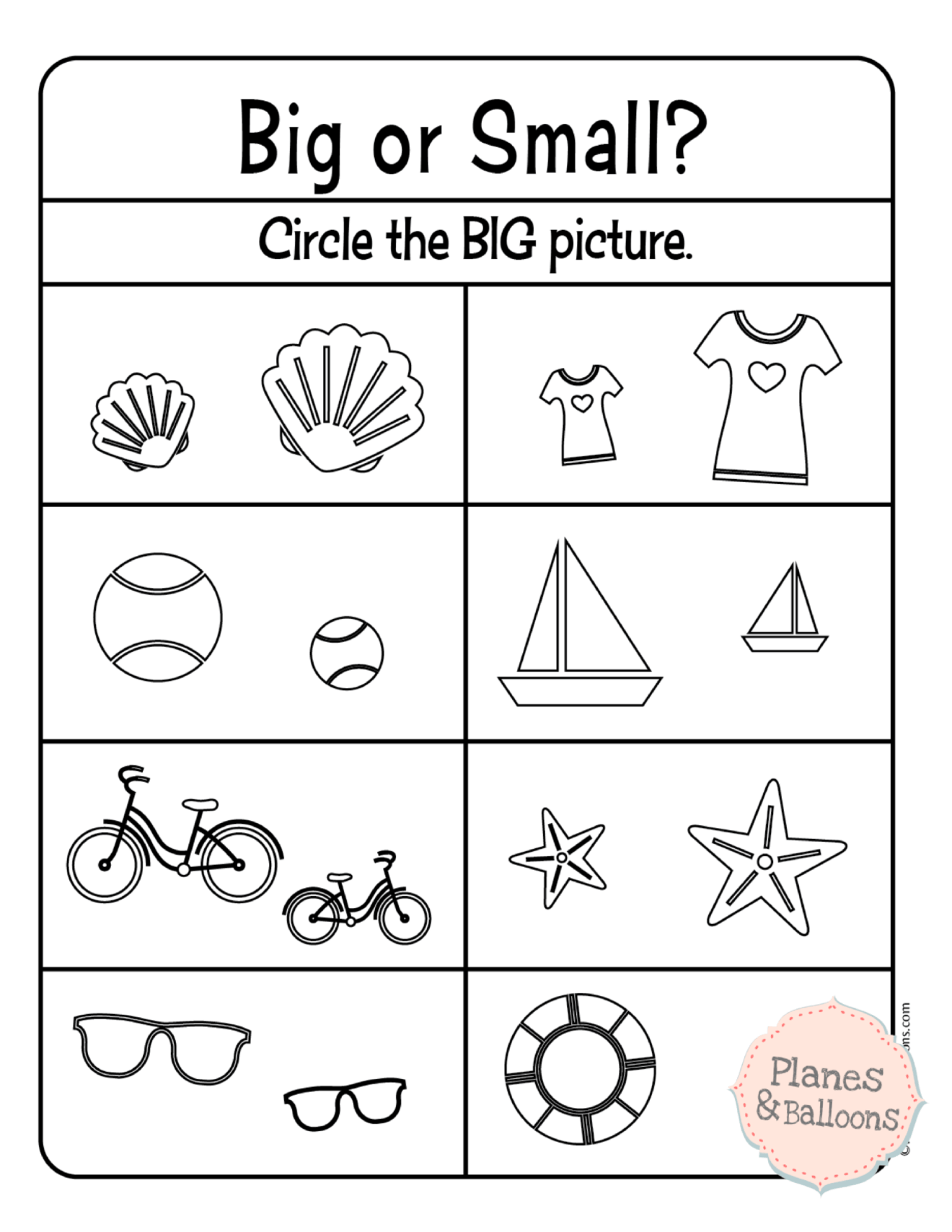 Big And Small Worksheets Size Comparison