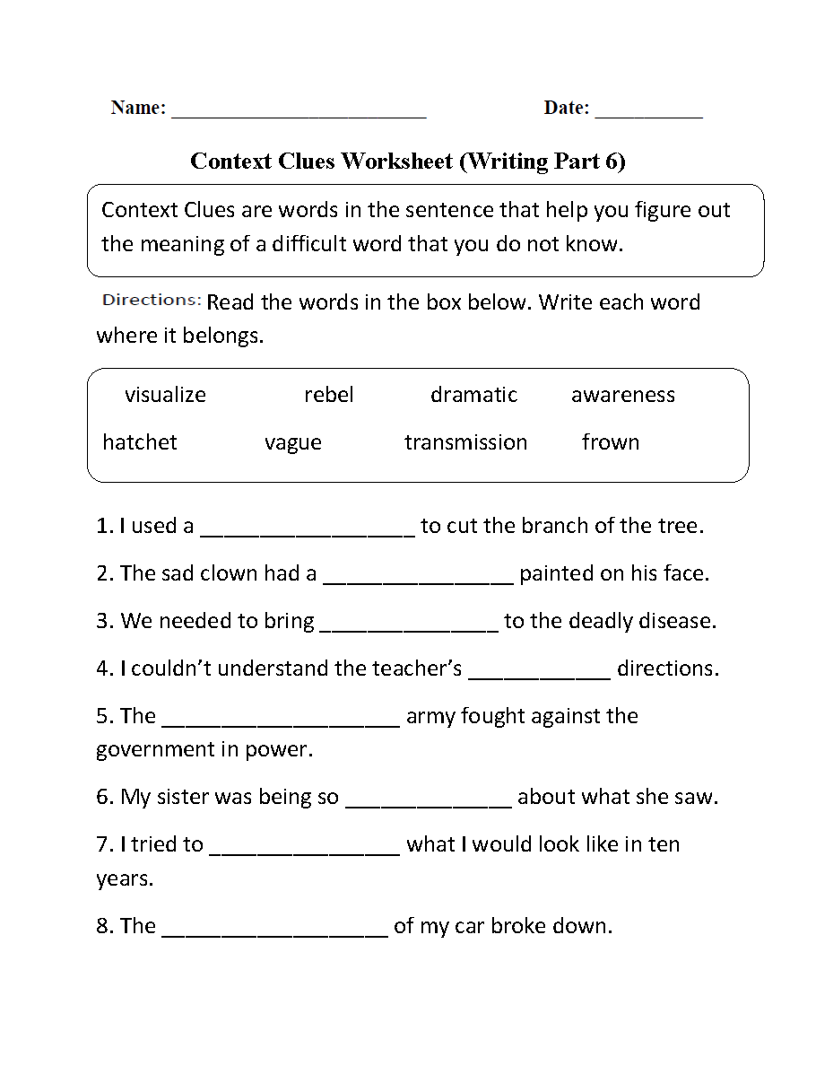 Choose Right Answer Context Clues Worksheets
