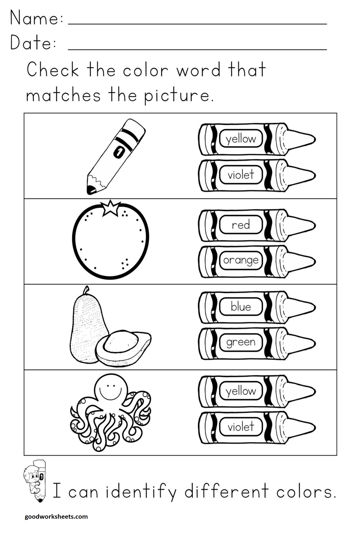 Identifying Colors Worksheets