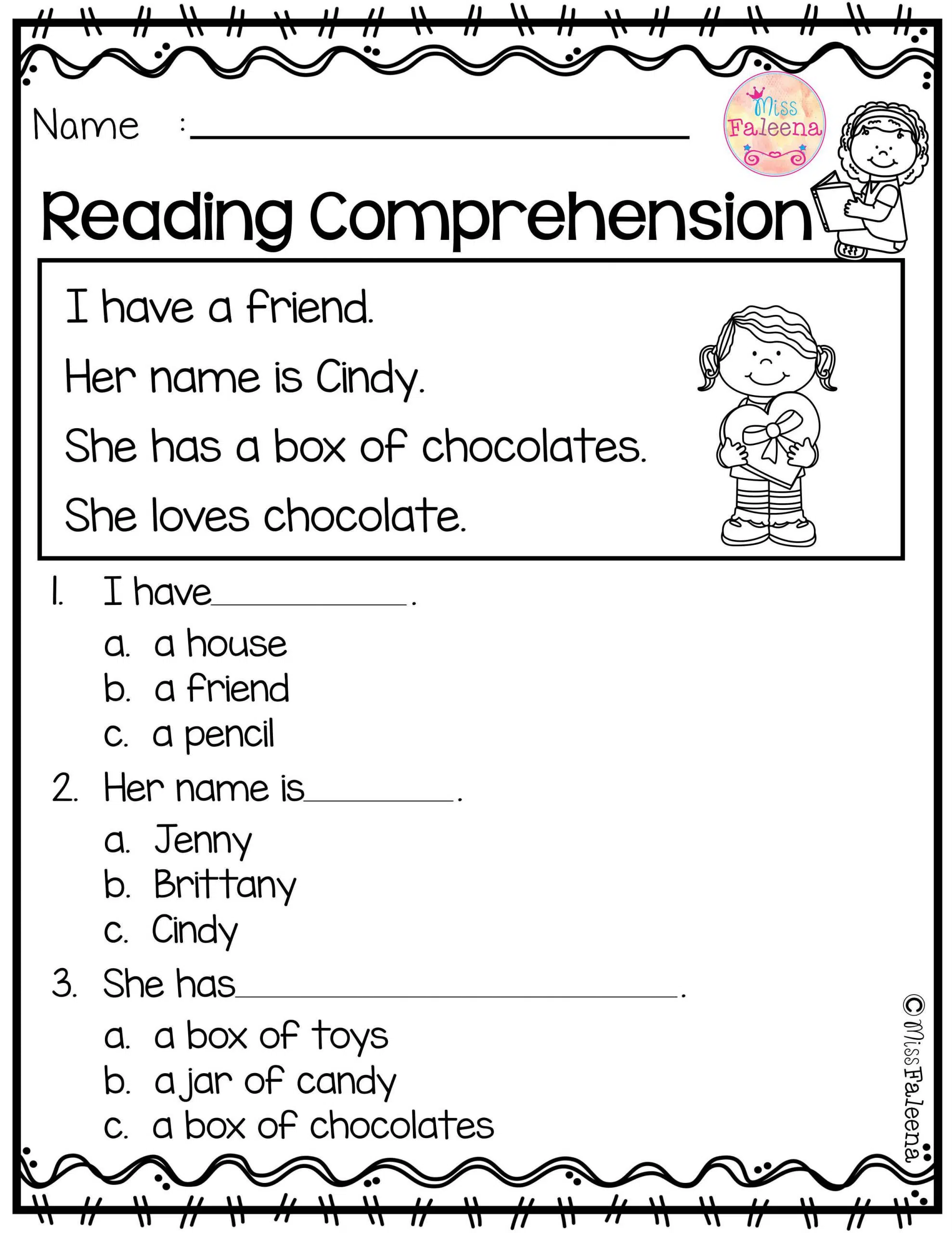 Kindergarten Worksheets Reading Comprehension