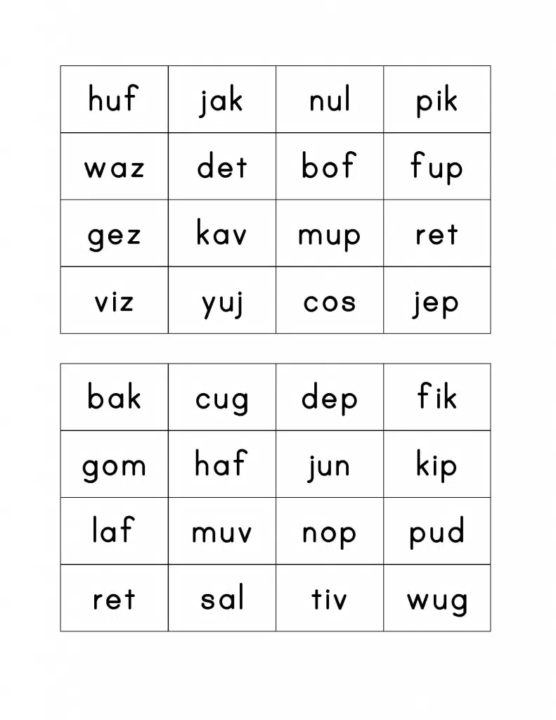 Nonsense Word Fluency / Cvc Practice Cards | Kindergarten Reading | Nonsense Word Flash Cards Printables