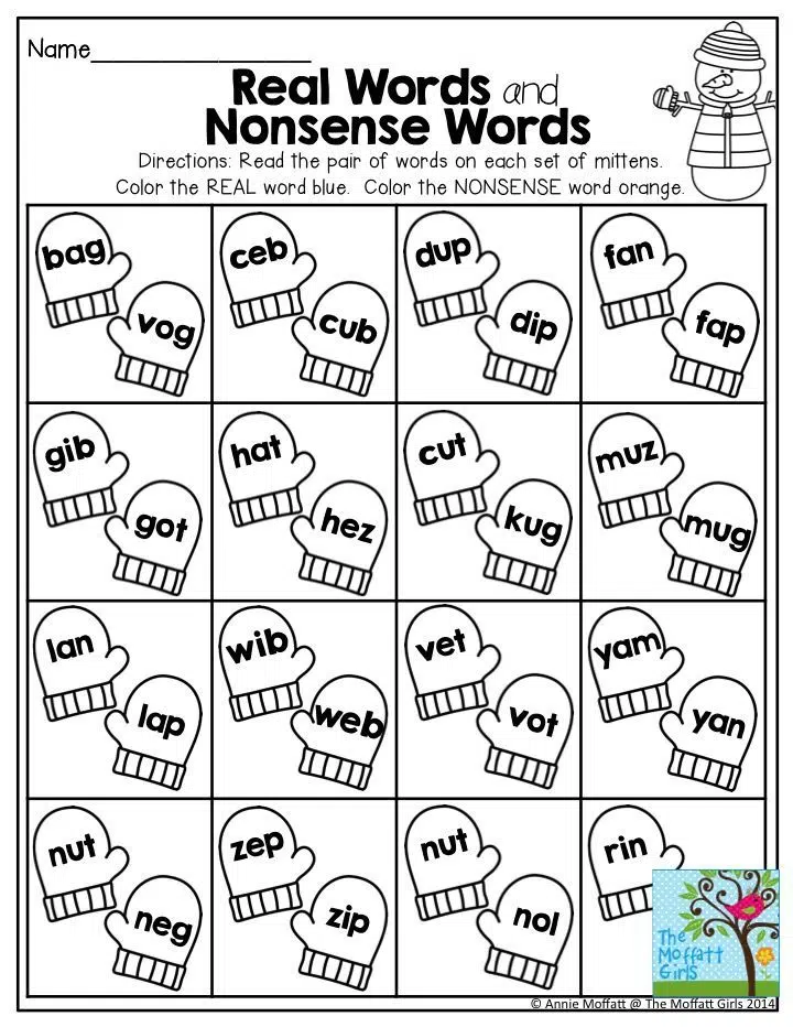 Free Printable Nonsense Words Worksheets
