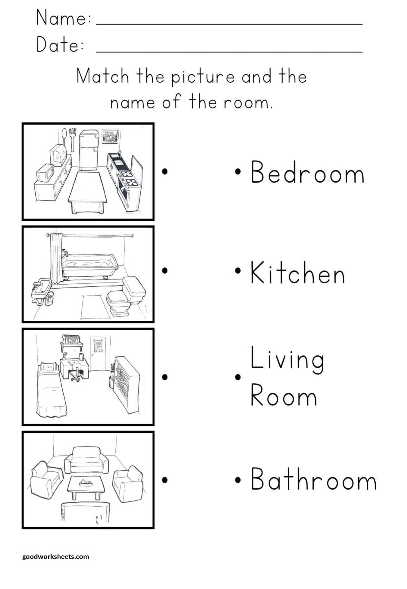 Rooms In The House Worksheets