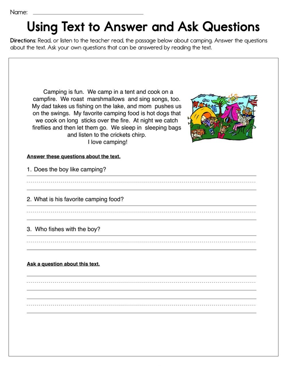 Using Text To Answer And Ask Questions Worksheet Using Text To Answer And Ask Questions Worksheet