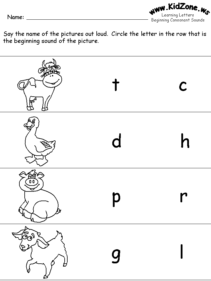 Beginning Consonants Review Worksheets