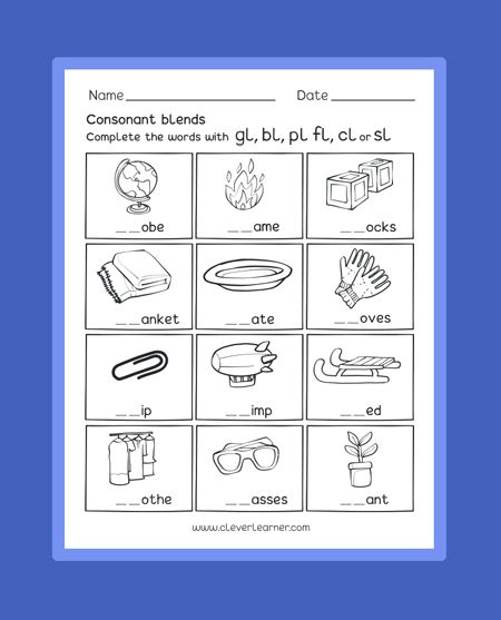 Consonant Blend Sounds With Letter L Free Preschool Worksheets