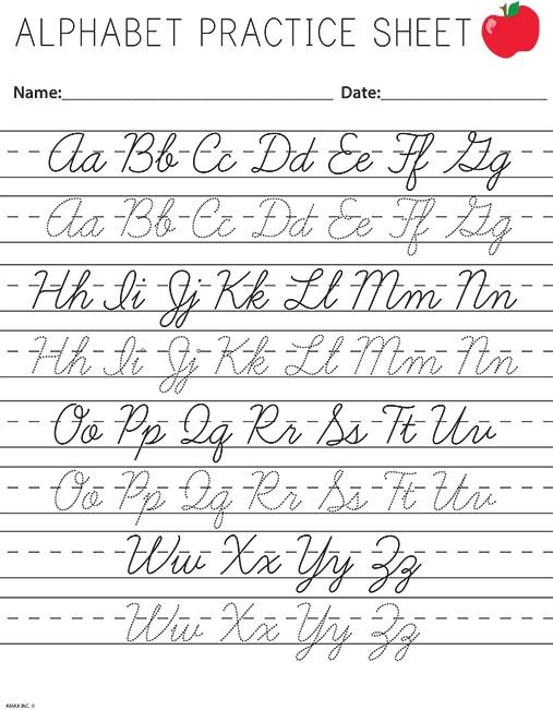 Cursive Alphabet Worksheets Printable