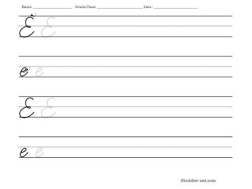 Cursive Letter E Worksheet