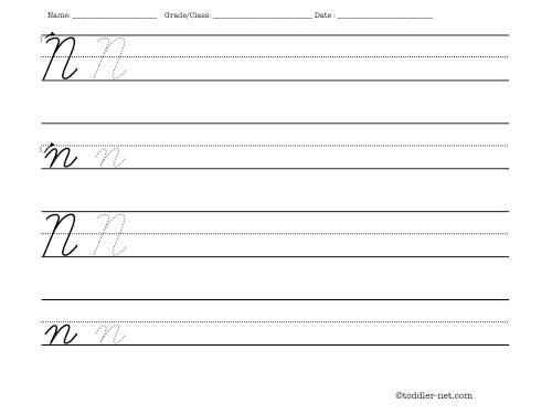 Cursive Letter N Writing Worksheet