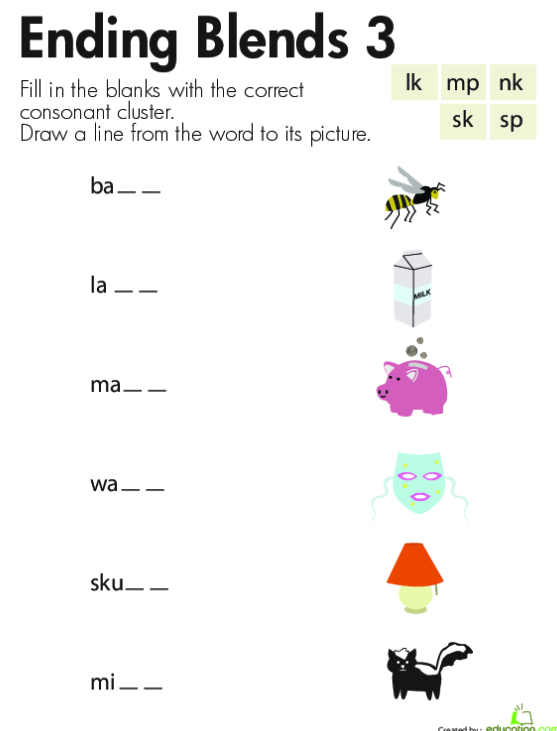 Writing Consonant Blends Worksheets for Preschool and Kindergarten