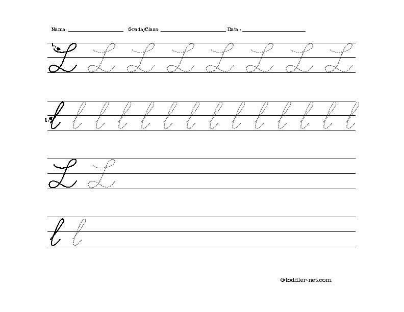 Free Printable Cursive Letter L Worksheet