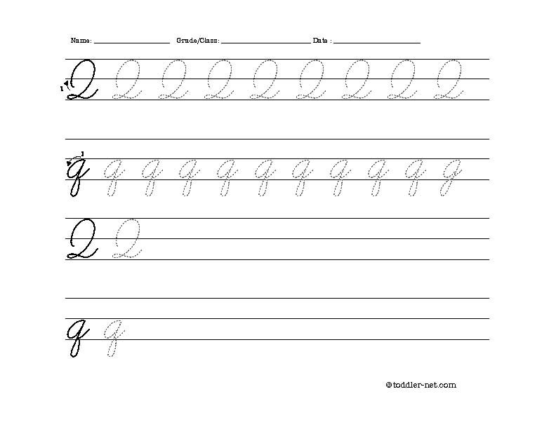 Free Printable Cursive Letter Q Worksheet