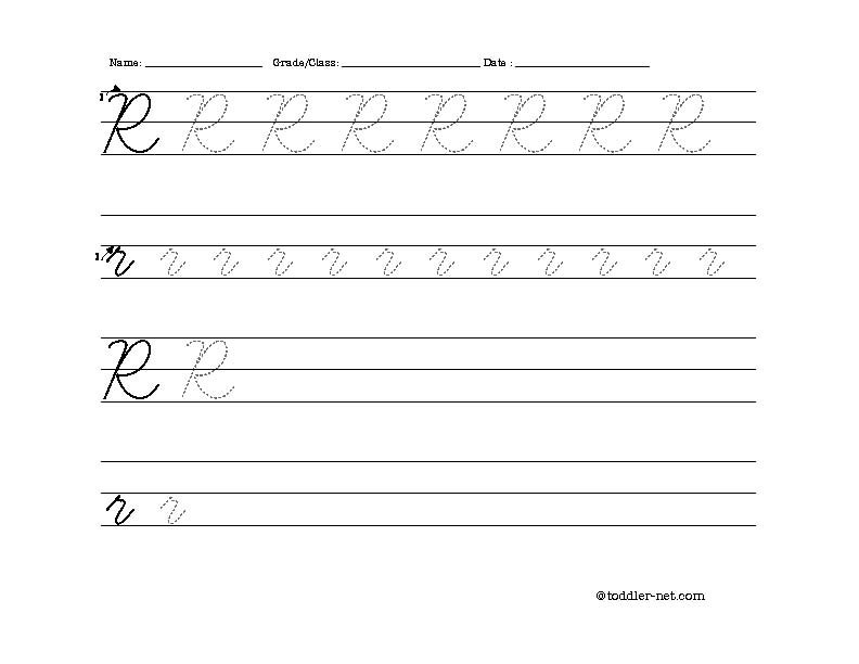 Free Printable Cursive Letter R Worksheet