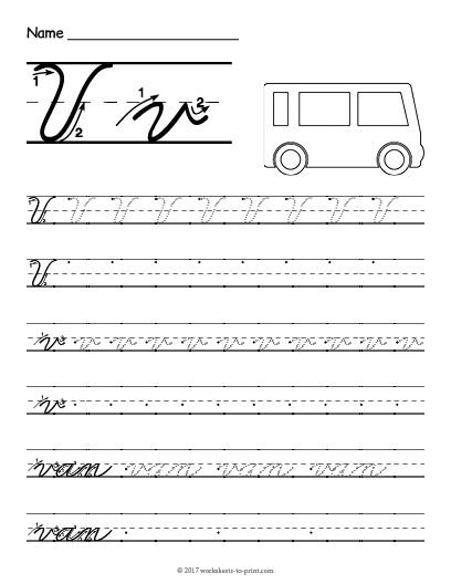 Free Printable Cursive V Worksheet
