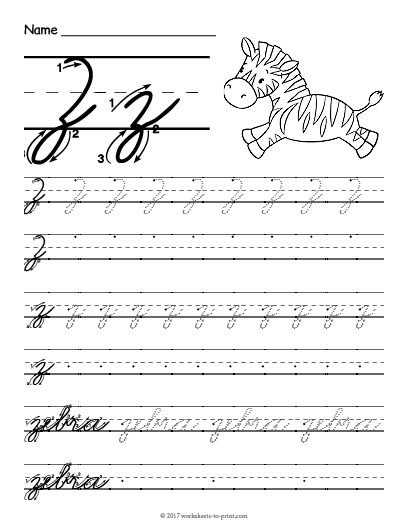 Free Printable Cursive Z Worksheet