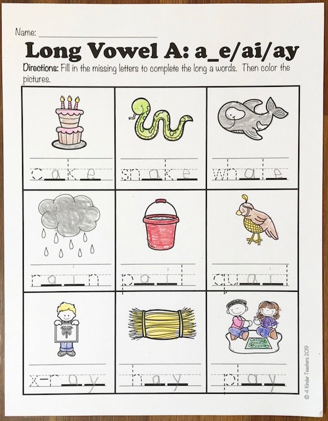 Long Vowel Word Worksheets for Preschool and Kindergarten