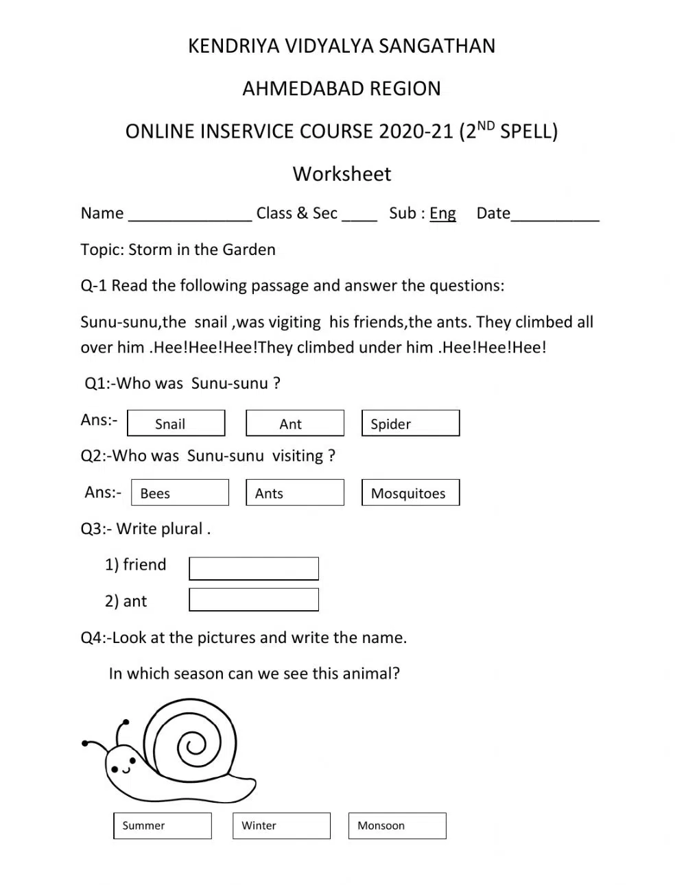 The Storm – Cursive Writing Passage Worksheets