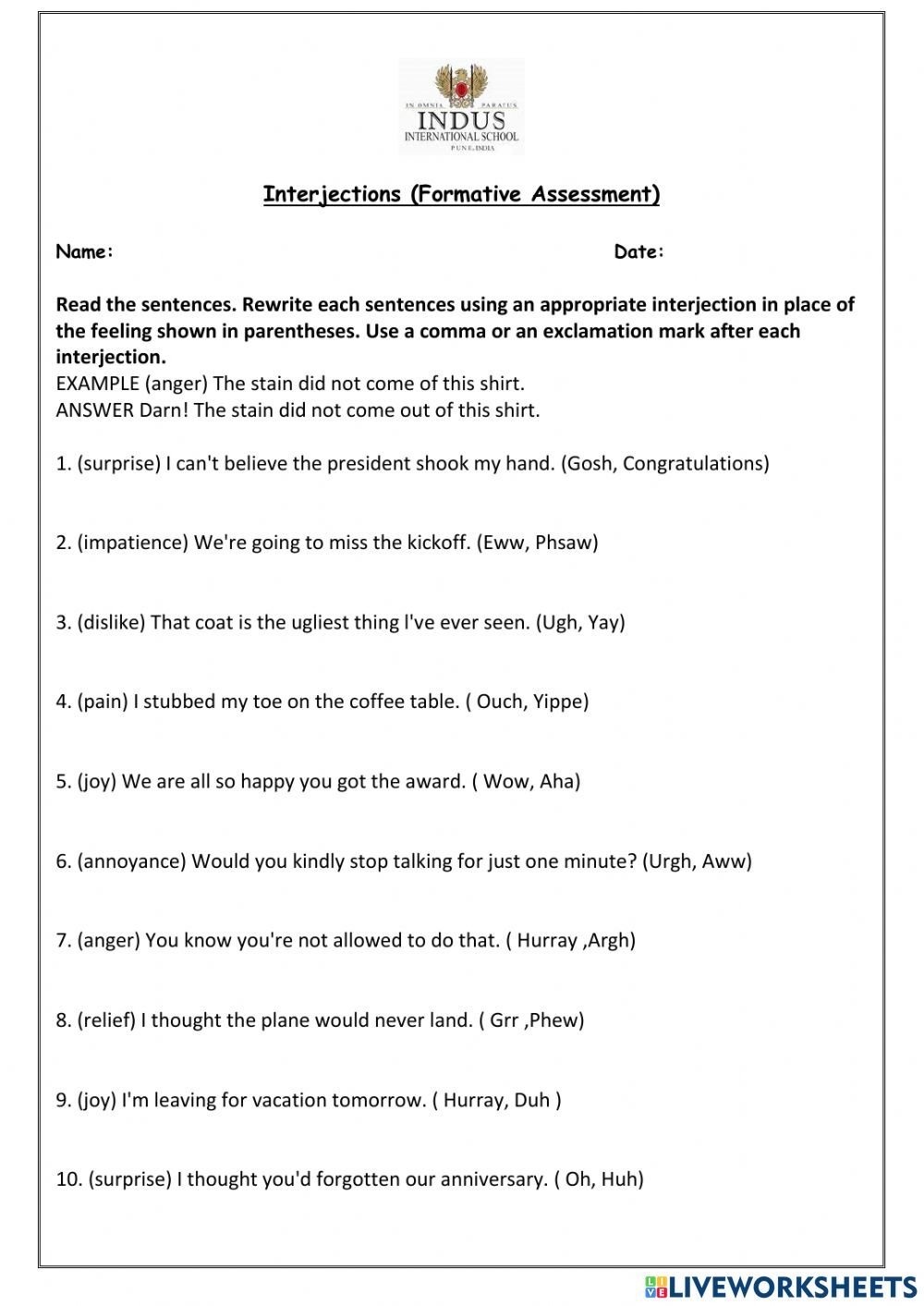 Interjections Worksheets