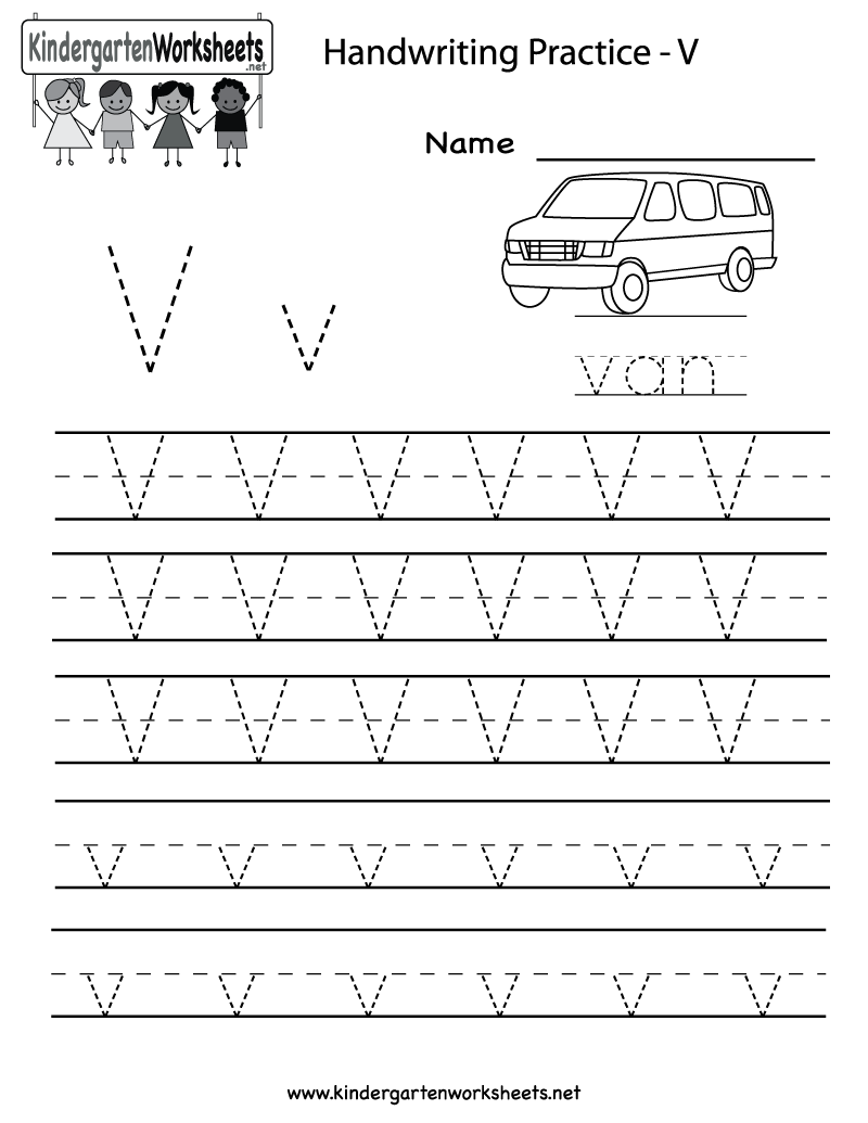Kindergarten Letter V Writing Practice Worksheet Printable