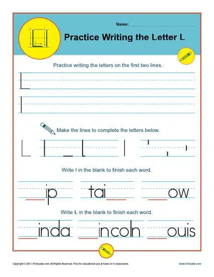 Cursive Words Starting With L Worksheets