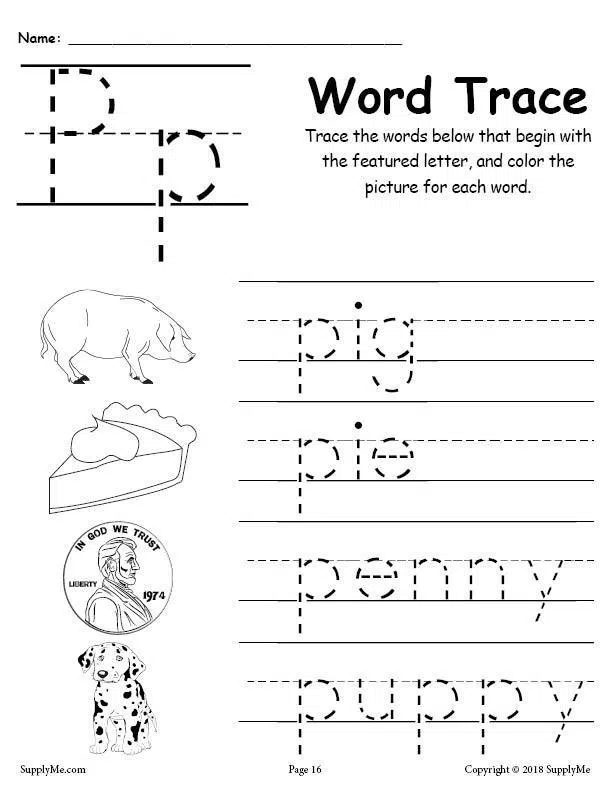 Cursive Words Starting With P Worksheets