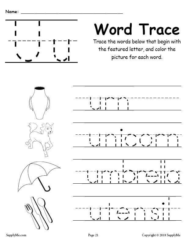 Cursive Words Starting With U Worksheets