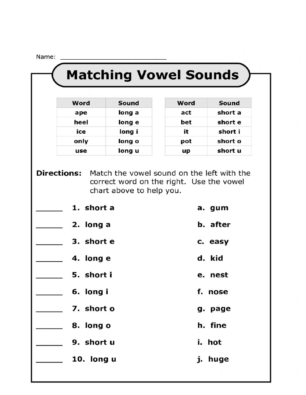 Long And Short Vowel Worksheet Worksheet