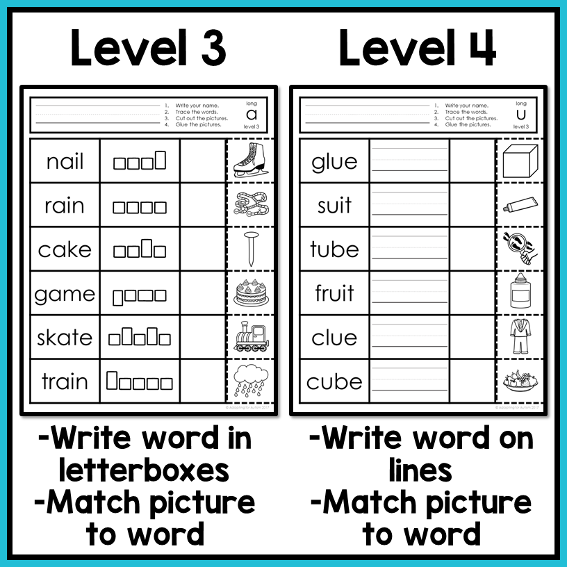 Long Vowel Worksheets Write Cut And Paste Activities Autism