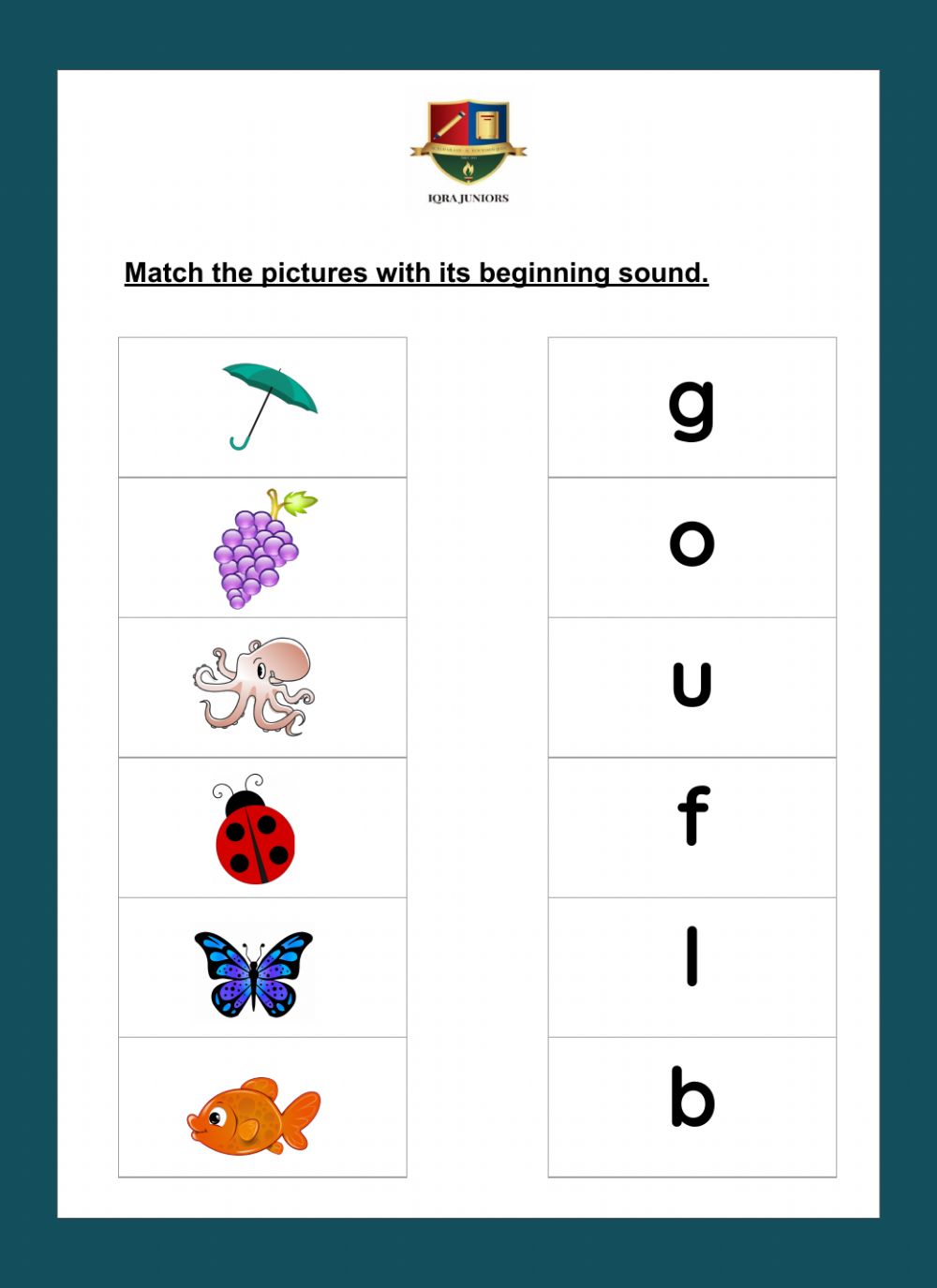 Match The Picture With Its Beginning Sound Worksheet