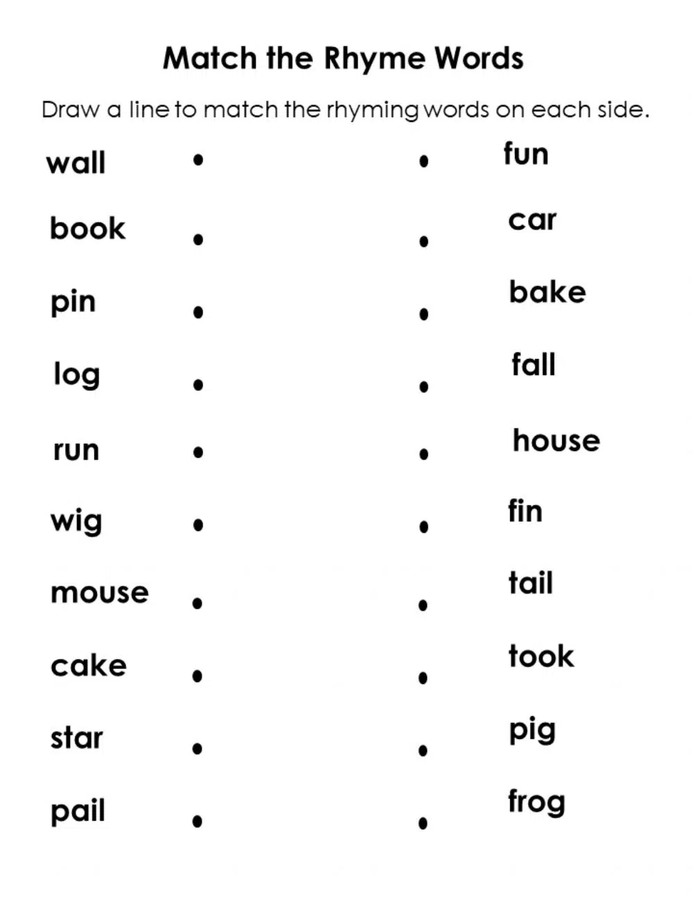 Matching pictures that rhyme worksheets