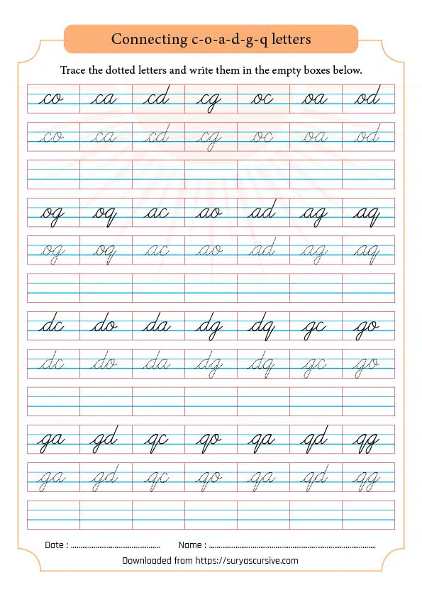 Cursive Words Starting With Q Worksheets