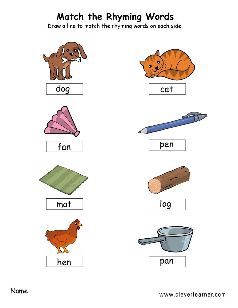 Rhyme Words Matching Worksheets For Kindergarten And Preschool Kids