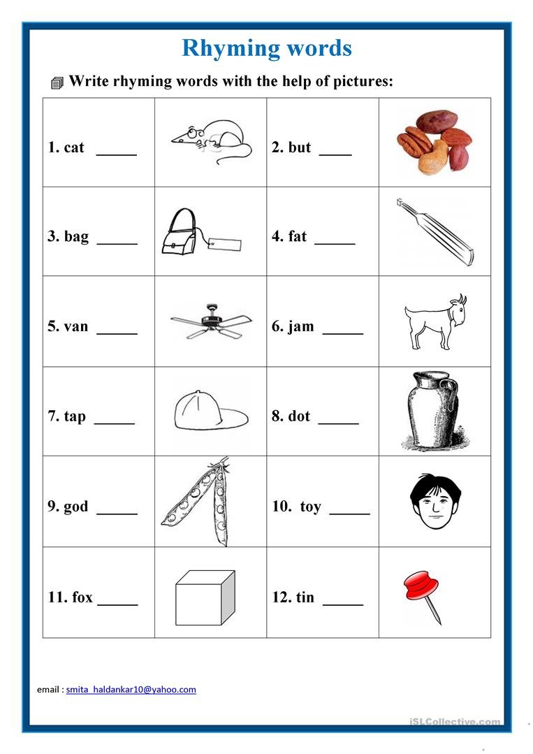 Rhyming words worksheet