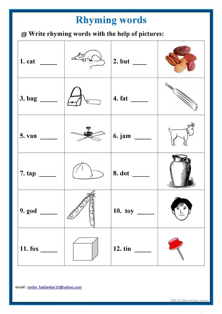 Rhyming words worksheet