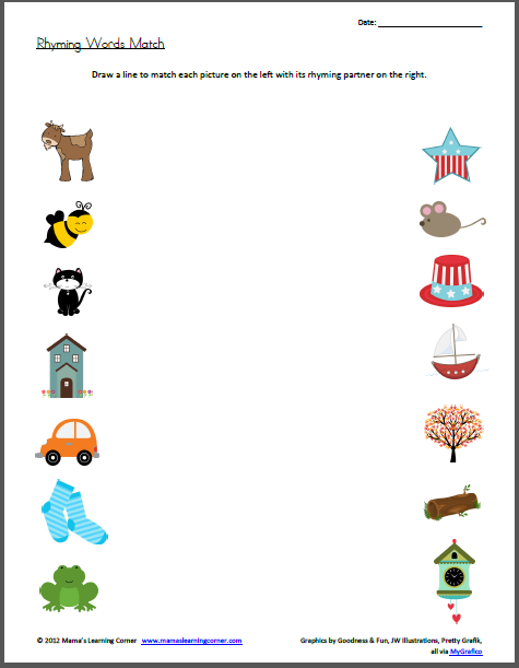 Rhyming Words Match Worksheet