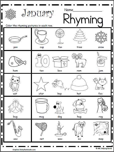 Rhyming Worksheet For January