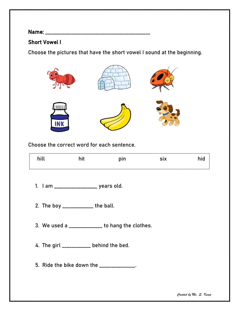 Short vowel worksheets