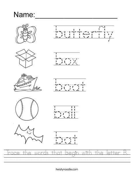 Trace The Words That Begin With The Letter B Worksheet
