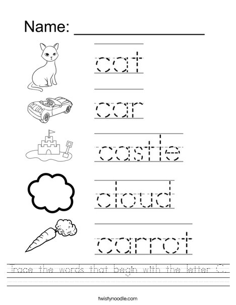 Trace The Words That Begin With The Letter C Worksheet