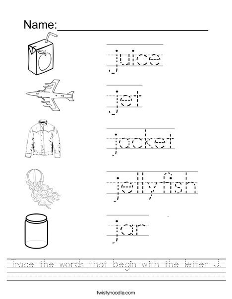 Trace The Words That Begin With The Letter J Worksheet
