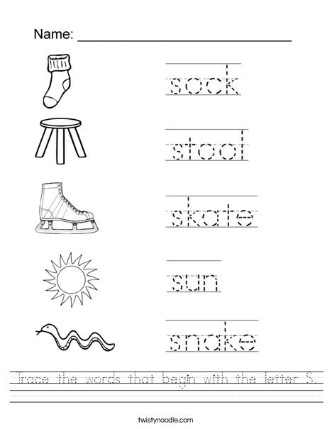 Trace The Words That Begin With The Letter S Worksheet